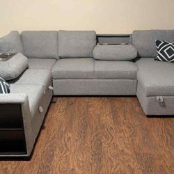 New Sleeper Sectional Couch Sofa Bed with USB, Storage & Built In Shelf! Free Delivery 🚚! 