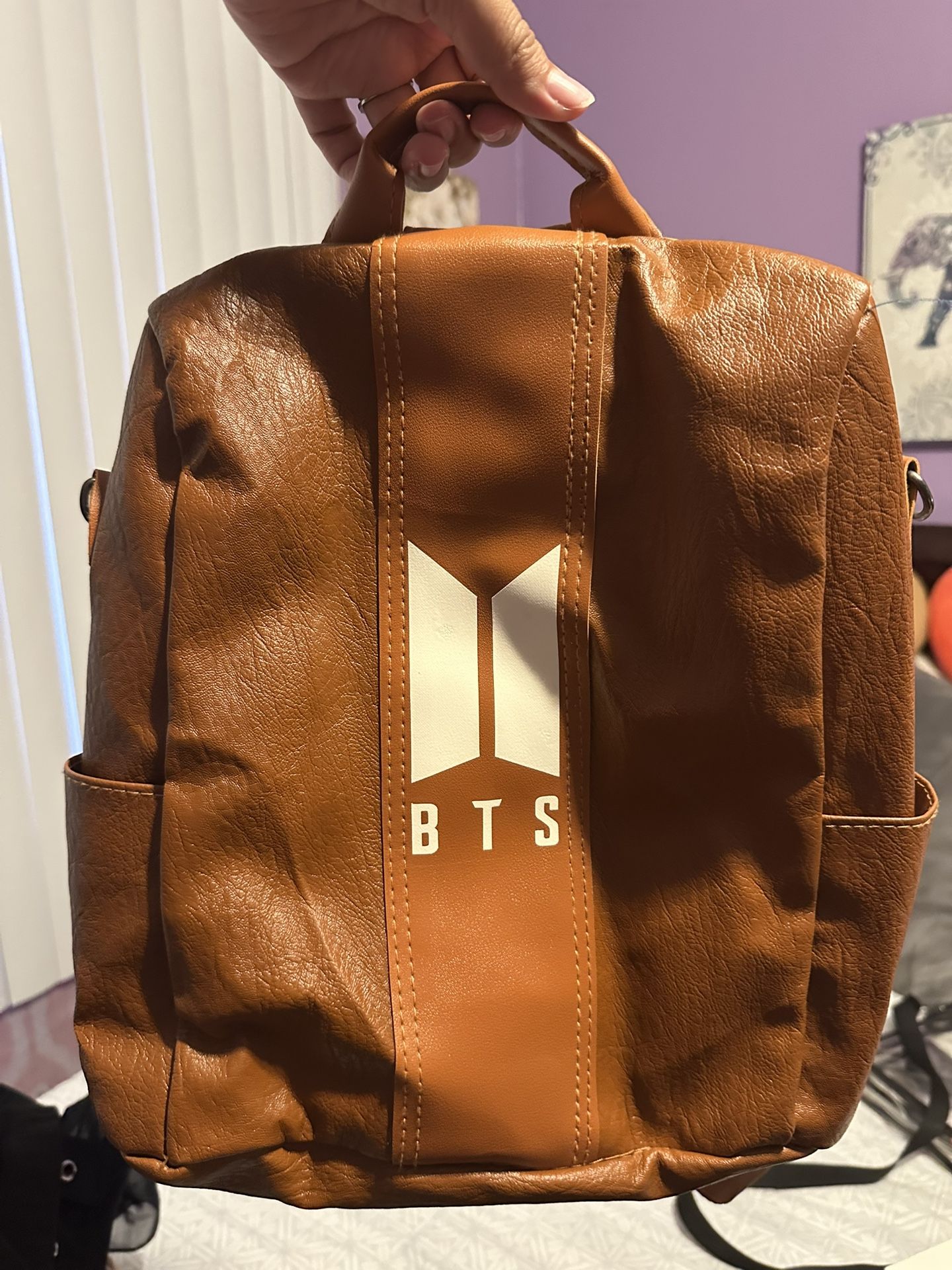 BTS Faux-Leather Brown Backpack