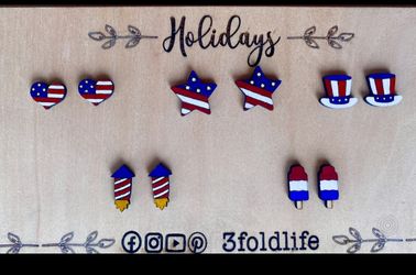 Set Of Americana Wood Stud Earrings 