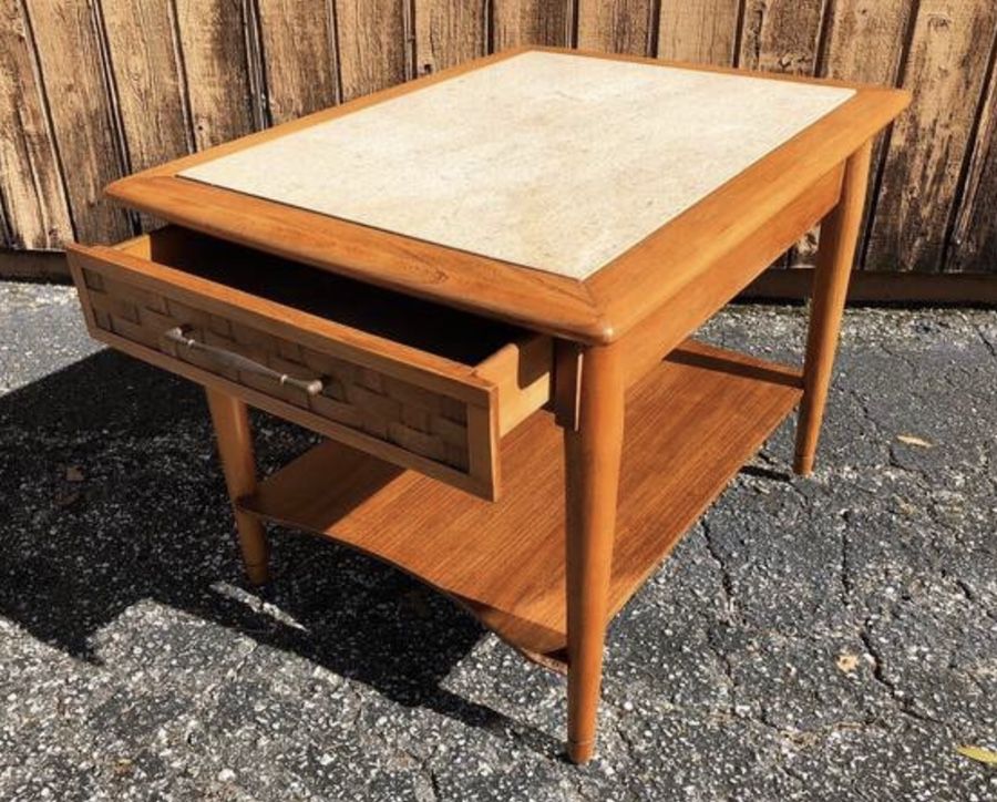 Mid century Lane style marble top side table