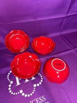 Princess House Red Ceramic Scalloped Edge Bowls Set of 4