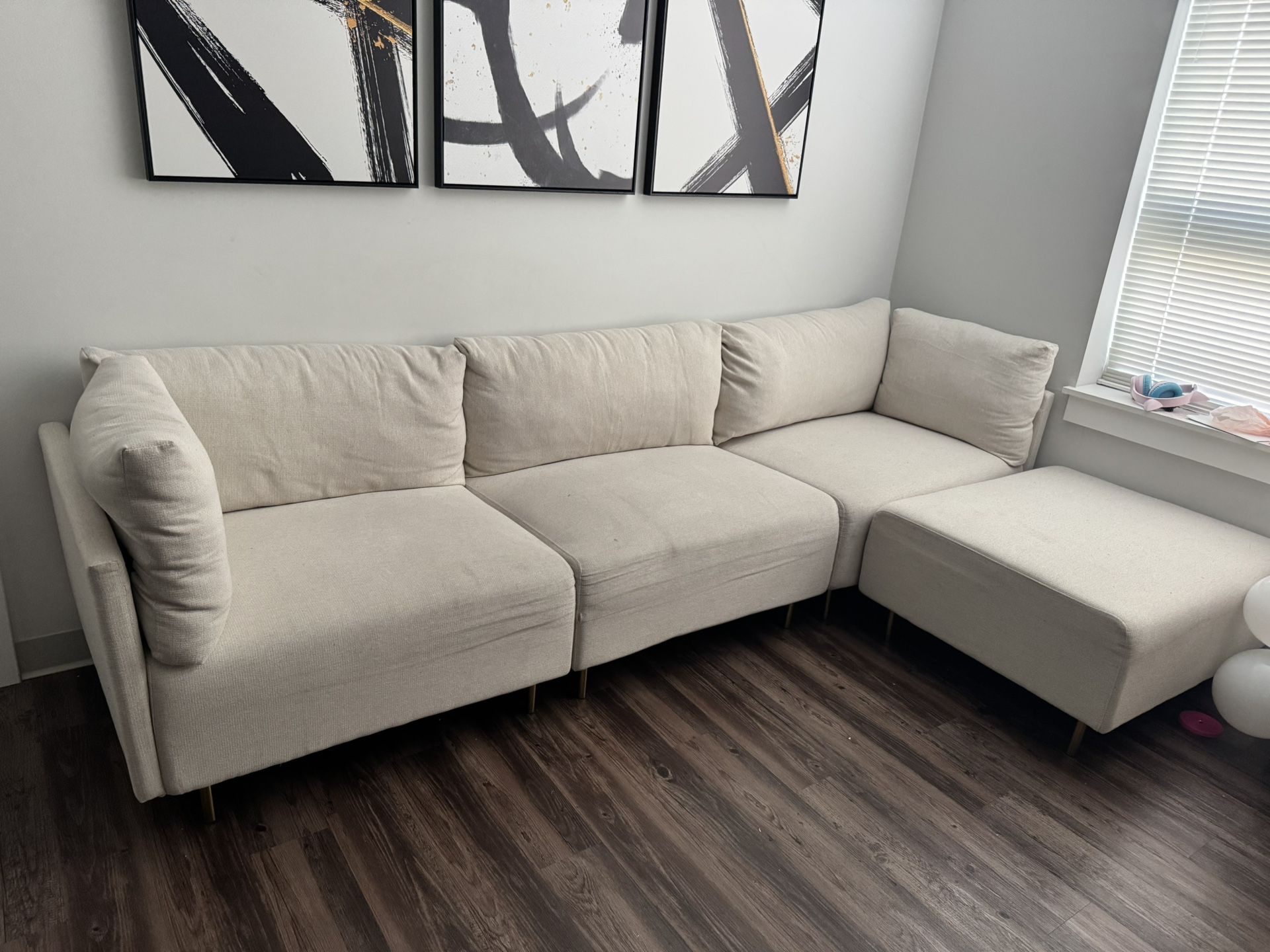 Wide Modular Sofa And Chaise With Ottoman