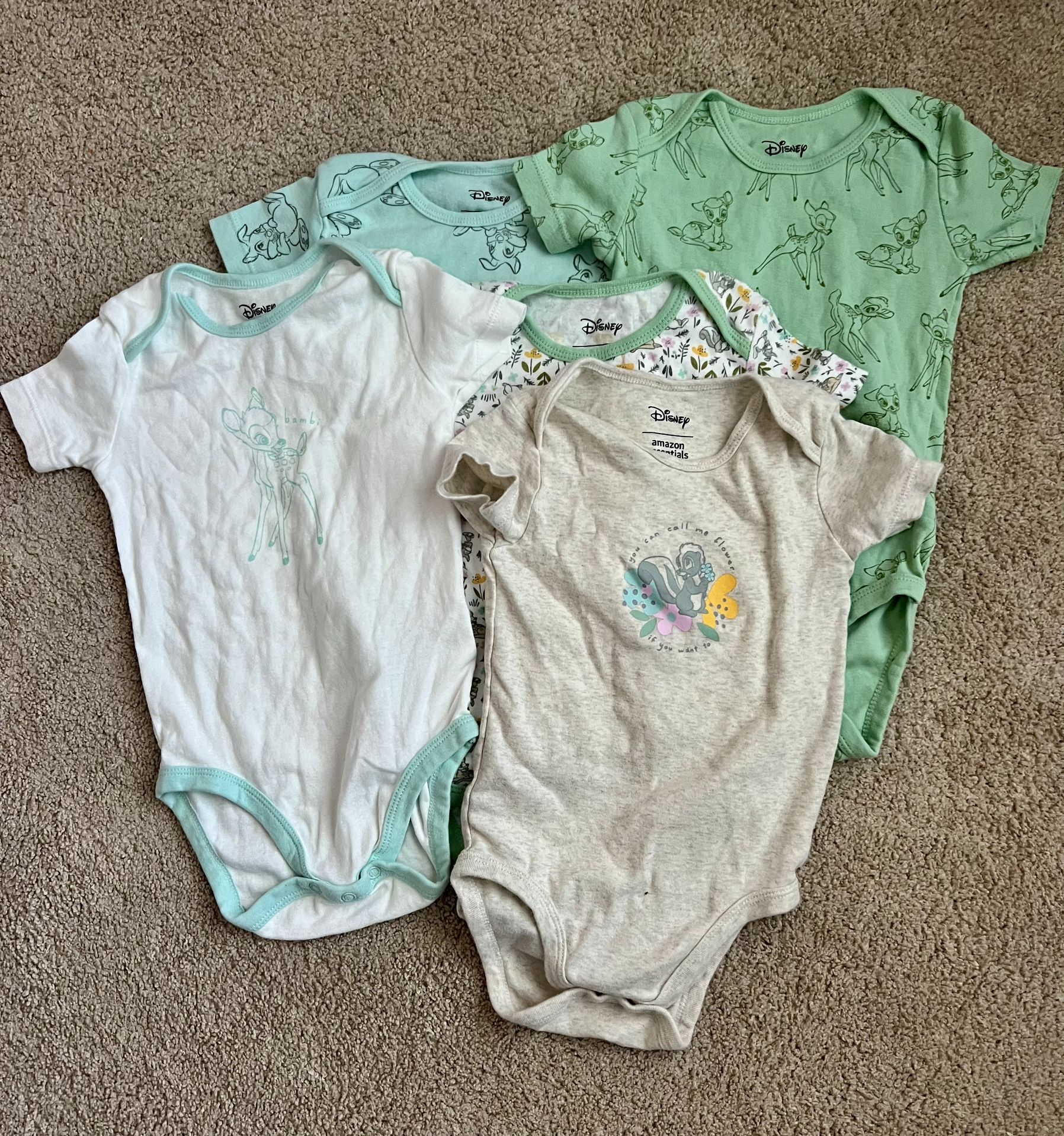 Bundle of 5 Amazon Essentials baby girl short-sleeve bodysuits, size 24 months