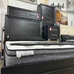 BEDROOM SET, 4 PC QUEEN BED FRAME WITH LED, DRESSER, MIRROR AND NIGHTSTAND -NEW-
