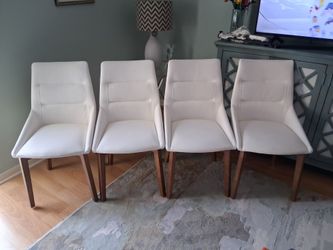 Set of 4 Modern Upholstered Dining Chairs – White/Walnut – Excellent Condition