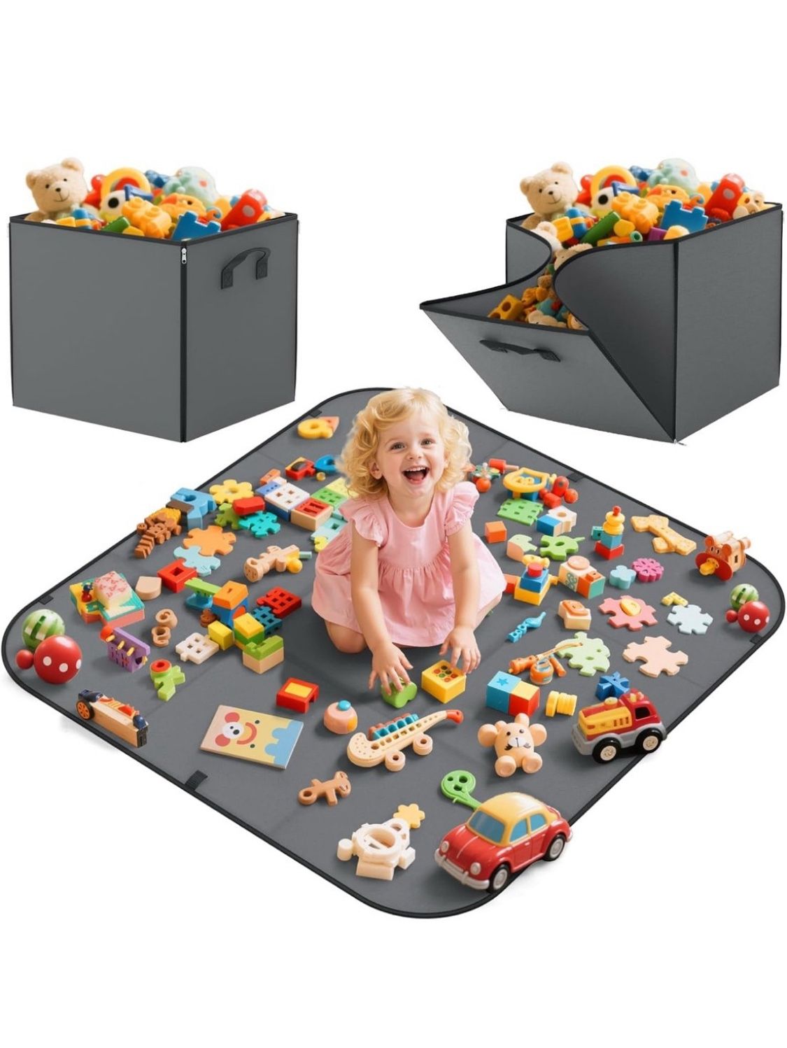 2 In 1 Toy Storage Play Mat, Storage Box for Kids Children Space Adventures