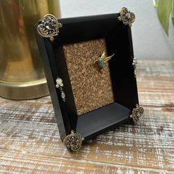 Shadow Box Handmade Black Picture Frame Jewel Encrusted With Hummingbird Accent