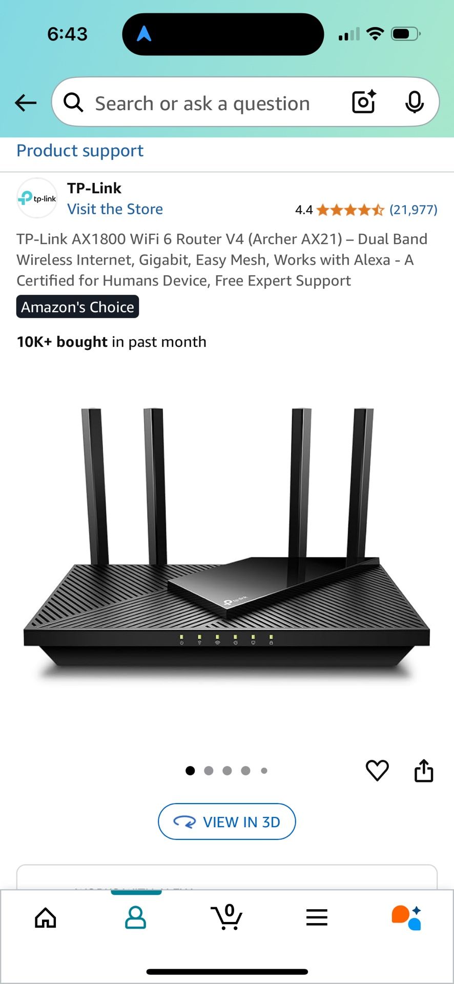 TP-Link AX1800 WiFi 6 Router V4 (Archer AX21) – Dual Band Wireless Internet