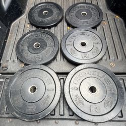 SET  OF  USED  ROGUE BUMPER PLATES  (PAIRS OF)  :  45s  25s  15s  