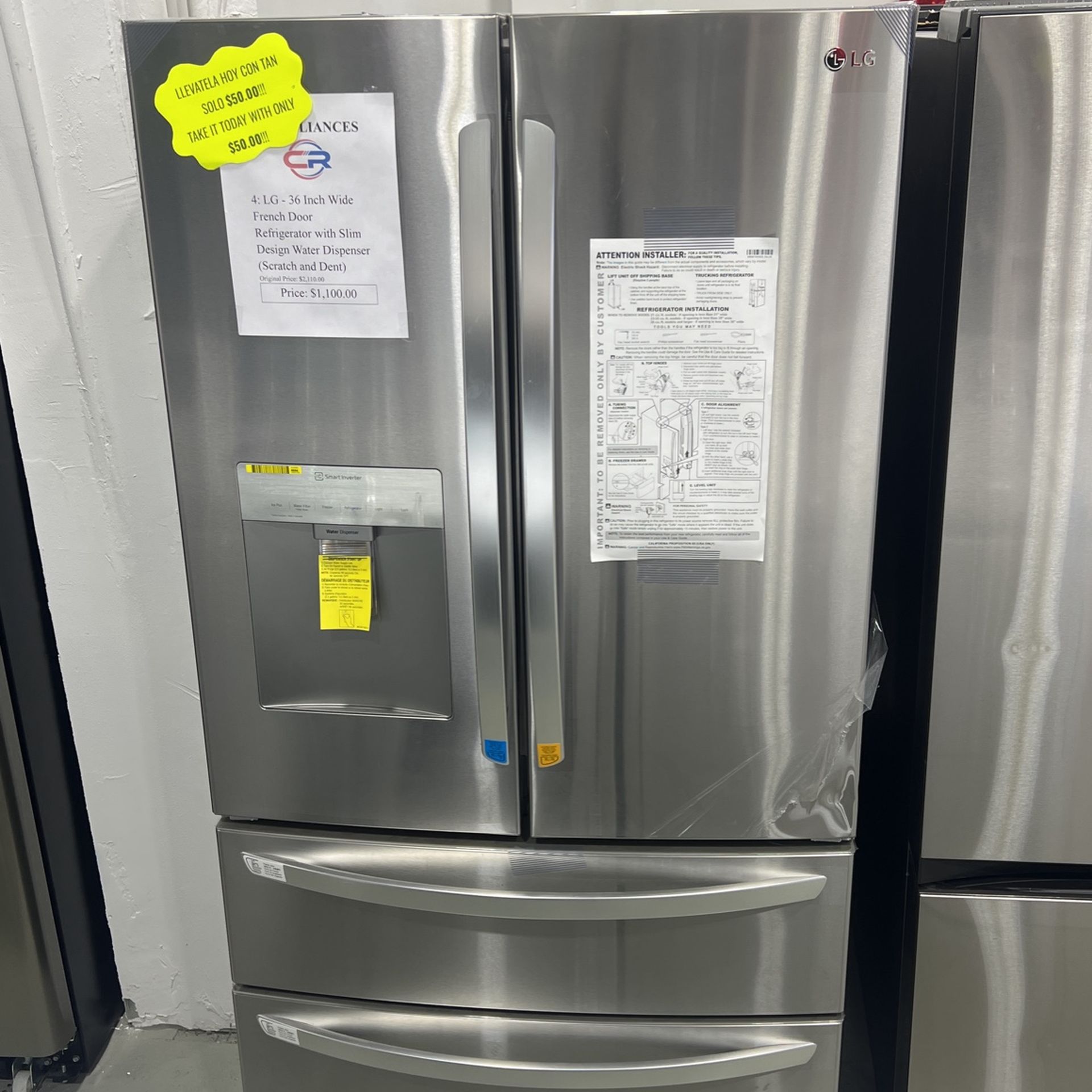 LG- 36 Inch Wide French Door Refrigerator With Slim Design Water Dispenser