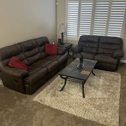 Leather Reclining Couch and Loveseat