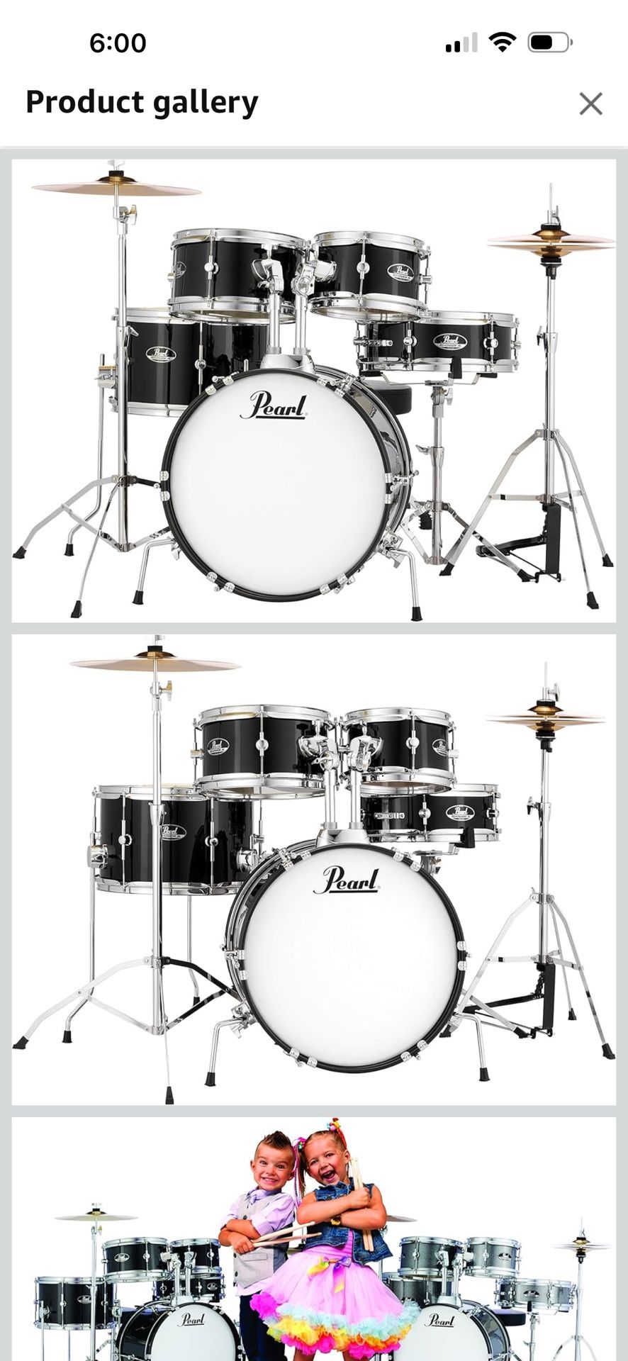  Pearl Roadshow Jr. 5-Piece Drum Set – Black