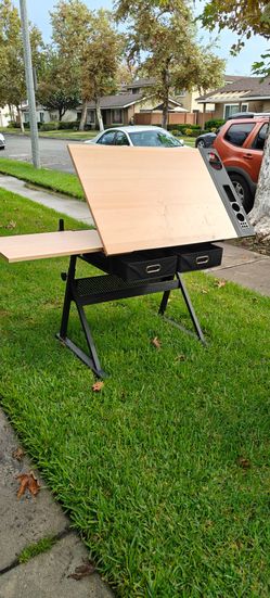 adjustable drawing drafting table desk w/ 2 drawers & stool   ebay $161