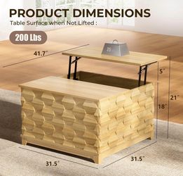 Lift Top Coffee Table w/ Hidden Storage | Natural Wood | 3D Geometric Design