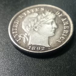 Vintage 1892 Silver Dime