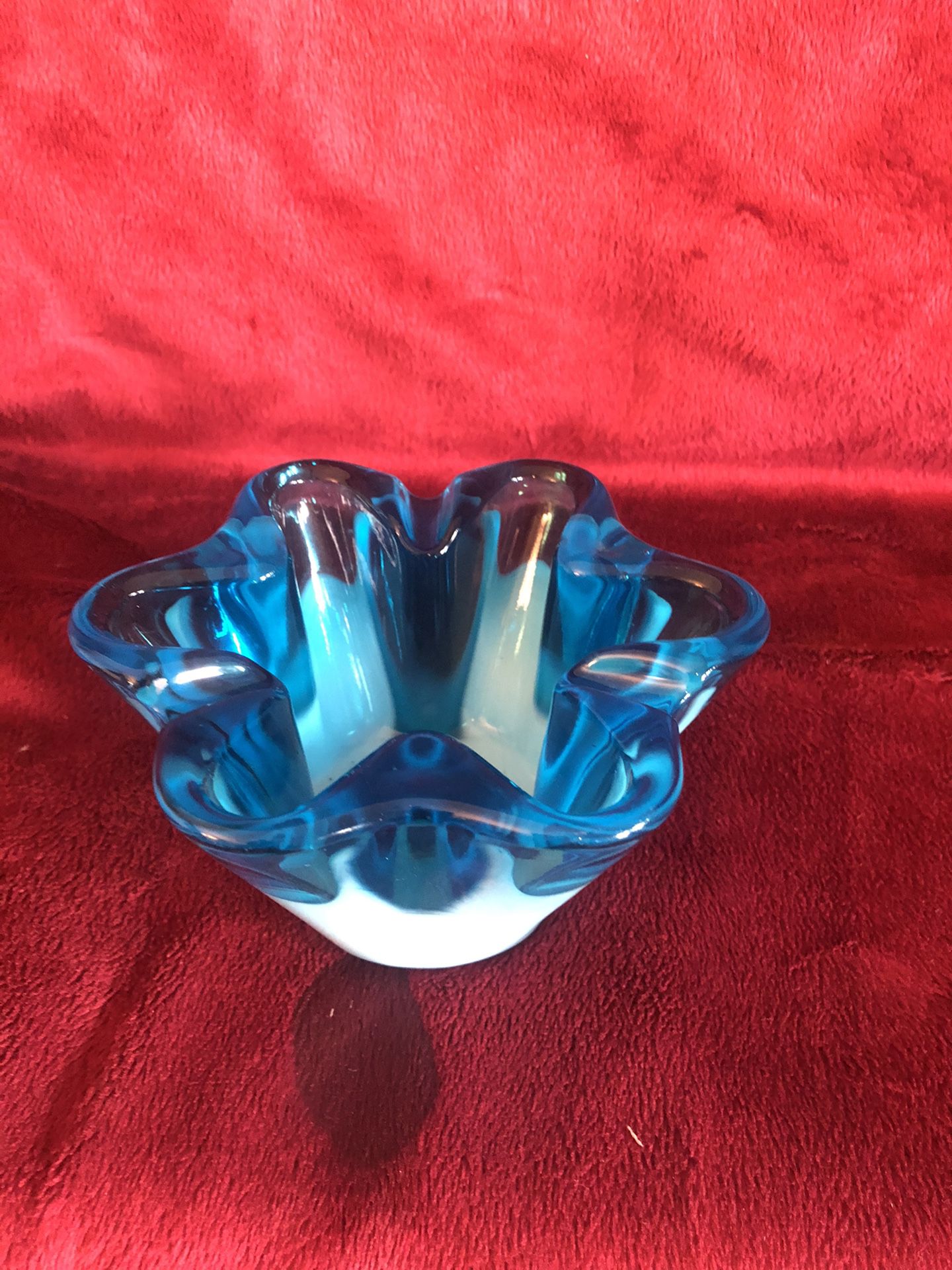 Vintage Sasaki Glass Company Blue Biomorphic Art Glass Ashtray