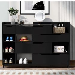 Modern Shoe Rack Organizer for Entryway, Wood Shoe Storage Cabinet with Drawers and Shelves Free Standing Shoe Cabinet for Hallway Living Room Bedroom