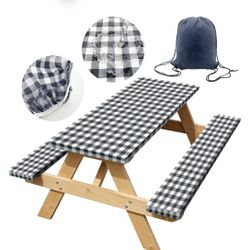 Picnic Table Cover with Bench Covers, 6ft Outdoor Elastic Waterproof Tablecloth, Fitted Table Cloth for Rectangle Tables for Camping RV, BBQ, 72x30 In