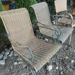 3 wicker iron armchairs