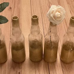Set Of 12 Gold Glitter Bottles-9”tall 