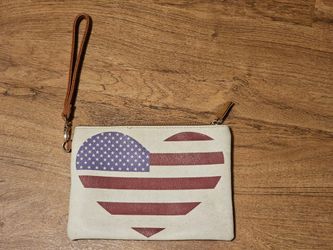 American Heart Clutch Bag Red White and Blue. Brown on the back. Used. Vintage