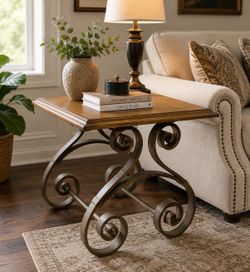 Rustic Wood & Metal Accent End Table | Side Table