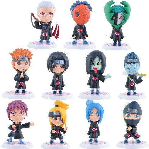 11 pcs Cute Naruto Akatsuki Figures Set Uchiha Itachi Sasuke Deidara Cake Topper