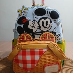 Mickey And Friends Picnic Loungefly NWT Mini Backpack + Wallet  