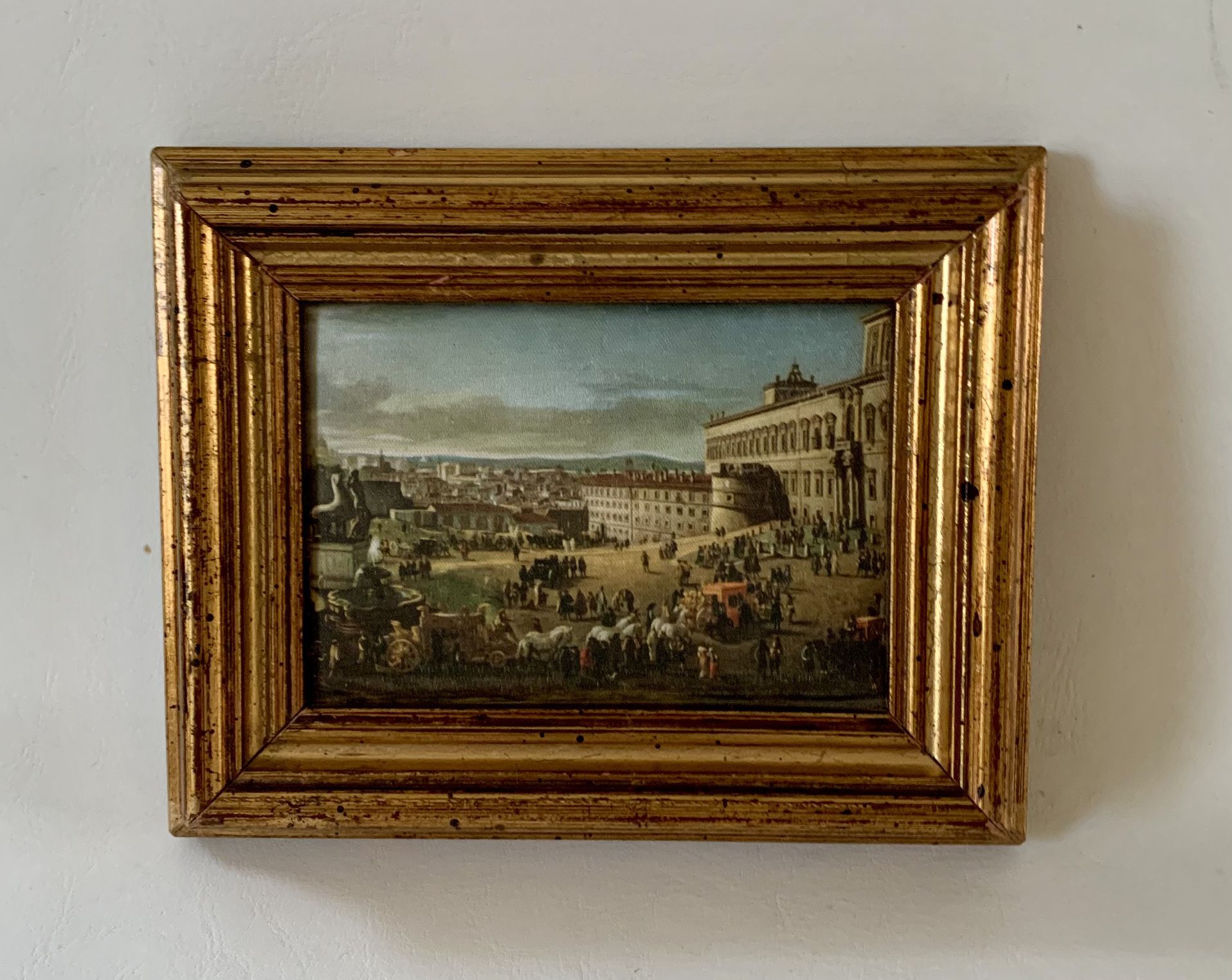Vintage Silk Screen Painting In Wood Frame Italy 4/5.5 Inch 