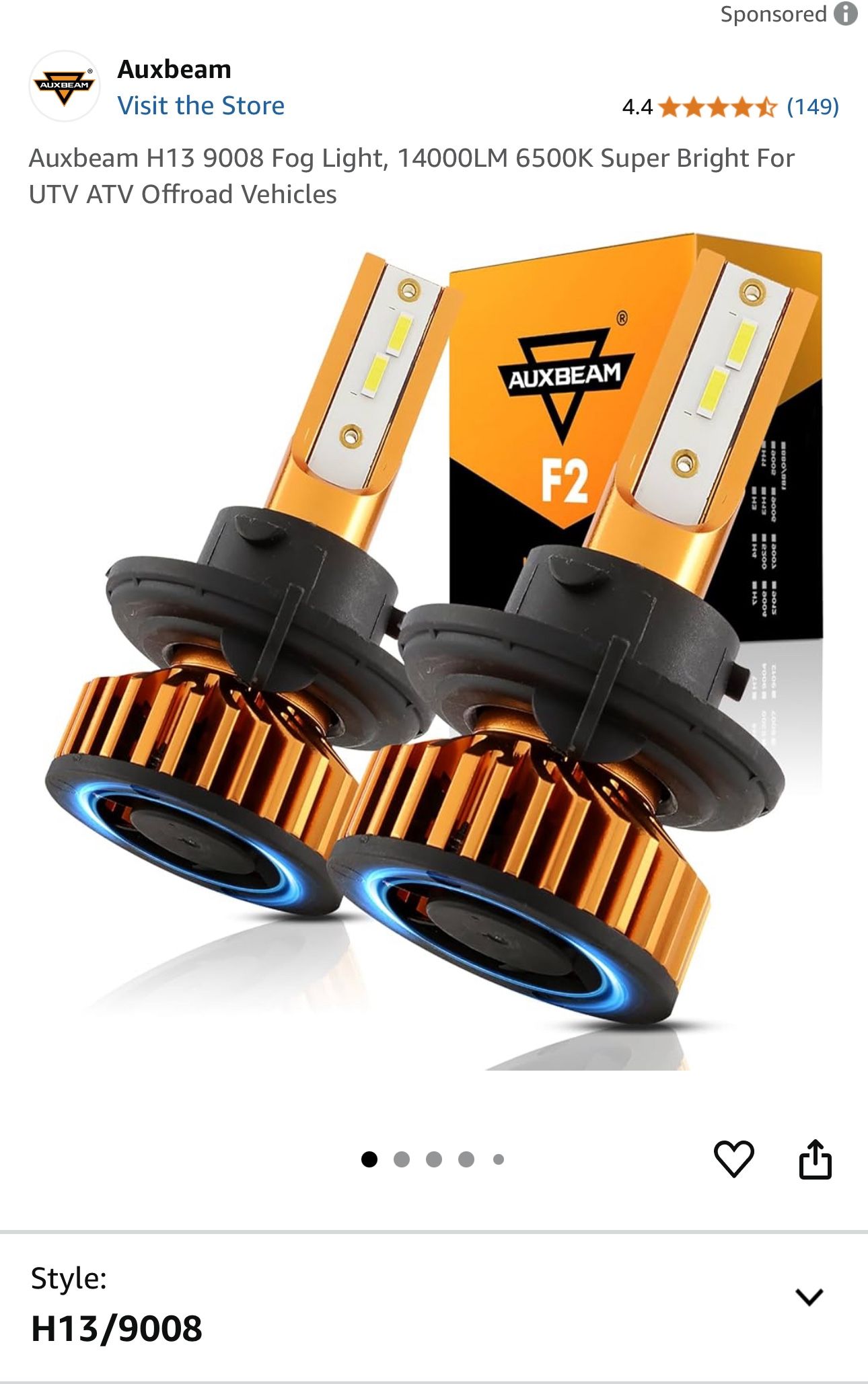 Auxbeam H13 9008 Fog Light, 14000LM 6500k Super Bright For UTV ATV Off-road Vehicles