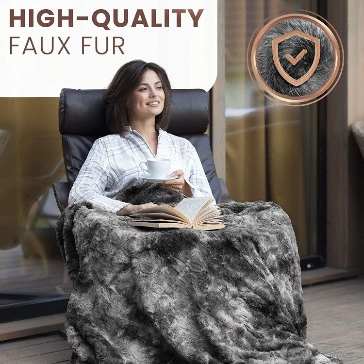 Faux Fur Throw Blanket Ultra Soft Fluffy Plush Warm Cover Blankets for Couch Bed Living Room Fall Winter and Spring 50x65in Full Size Gray Brand New