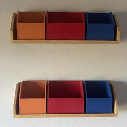 (2) Matching Shelves With Organizer Bins & Picture/Ribbon Frame With Bands