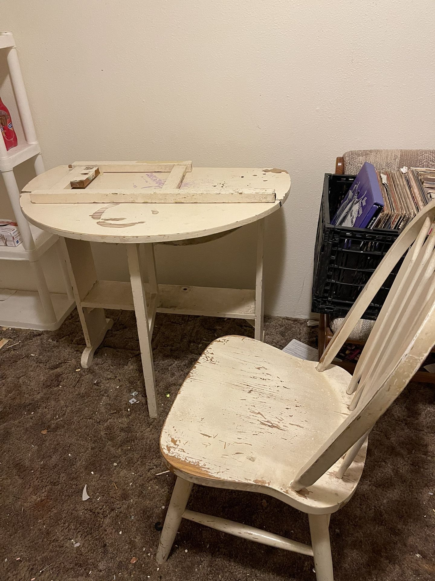 Table With Collapsible Leafs On Each Side. Comes With Matching Chair