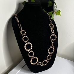 Gold Tone Chunky Statement Chain Necklace | Hammered Circle Links