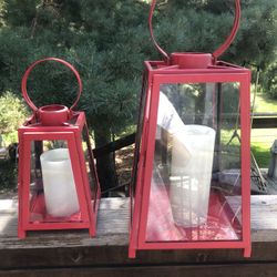 Pottery Barn Vintage Small Large Red Capri Lanterns 