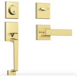 Open BoxGold Front Door Handle and Deadbolt Set, Entry Door Handle and Deadbolt with Reversible Handle Lever,Front Door Lock Set, Exterior Doo