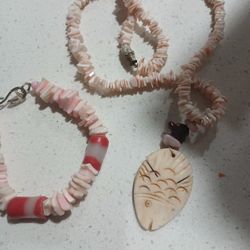 Handmade MATCHING HEISHI SHELL NECKLACE SHELL FISH PENDANT AFRICAN TRADE BEADS BRACELET