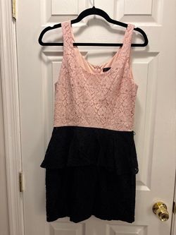 Pink and Black Lace Peplum Mini Dress