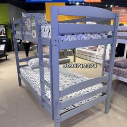 Twin Twin Size Grey Bunkbed With Orthopedic Mattress Included 