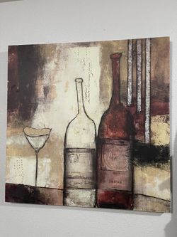 Jane Bellows signed canvas print (Wine Bottles II) 40X40