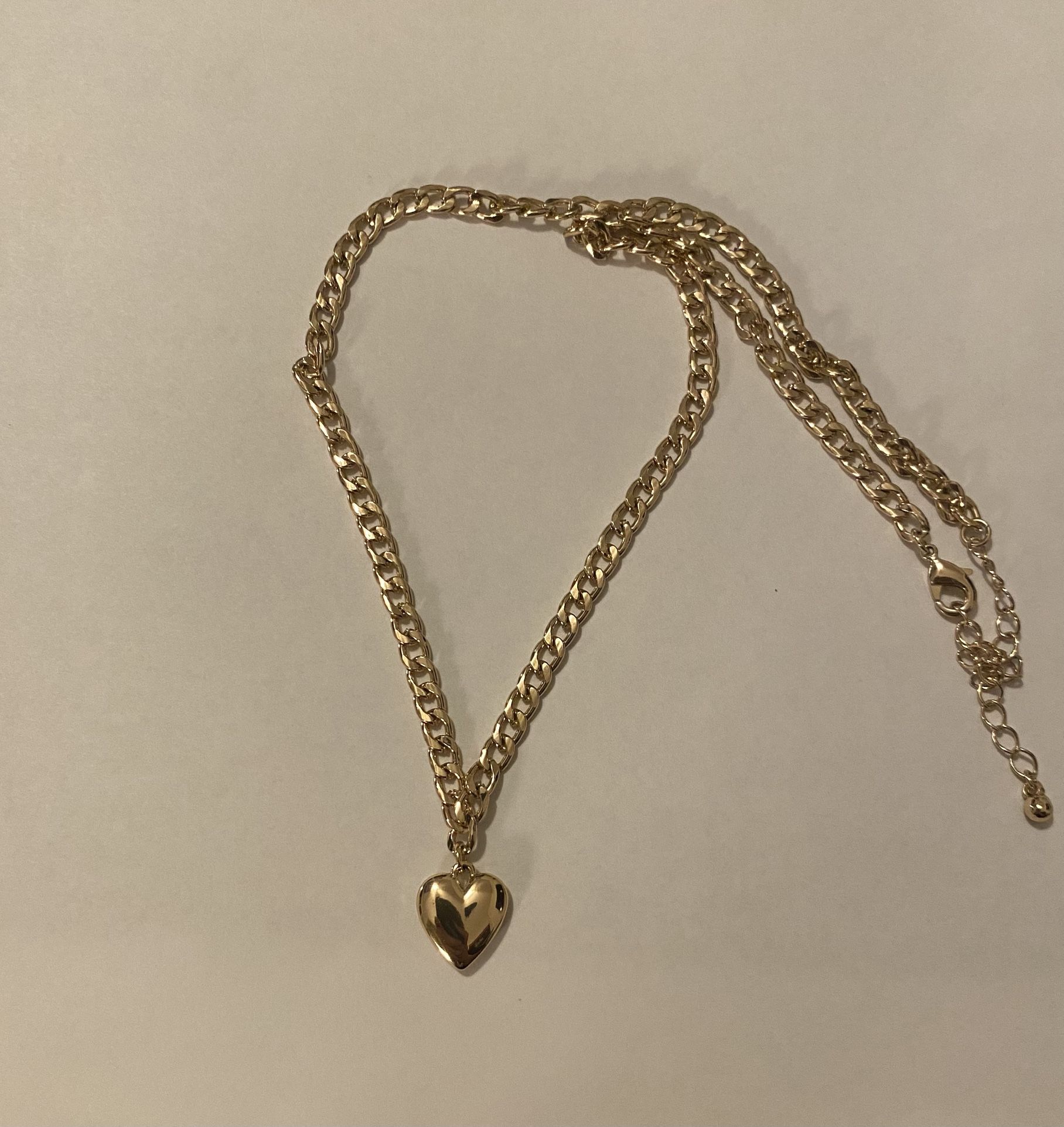 Gold Heart Thick Chain Necklace