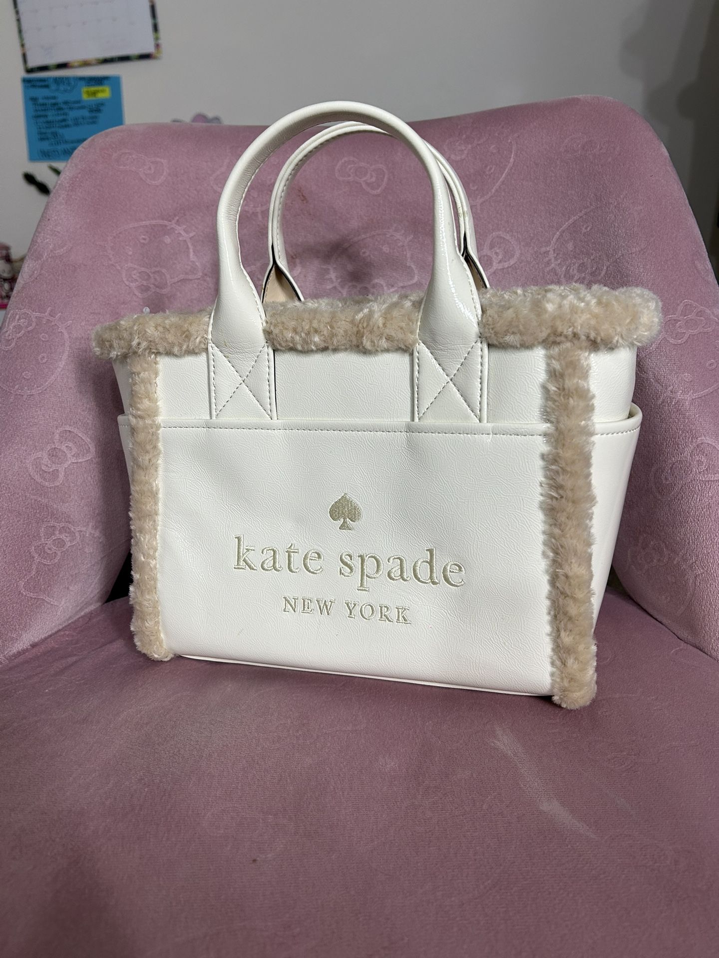 Kate Spade Jett Faux Shearling Merinque Cream Ivory Tote NWT