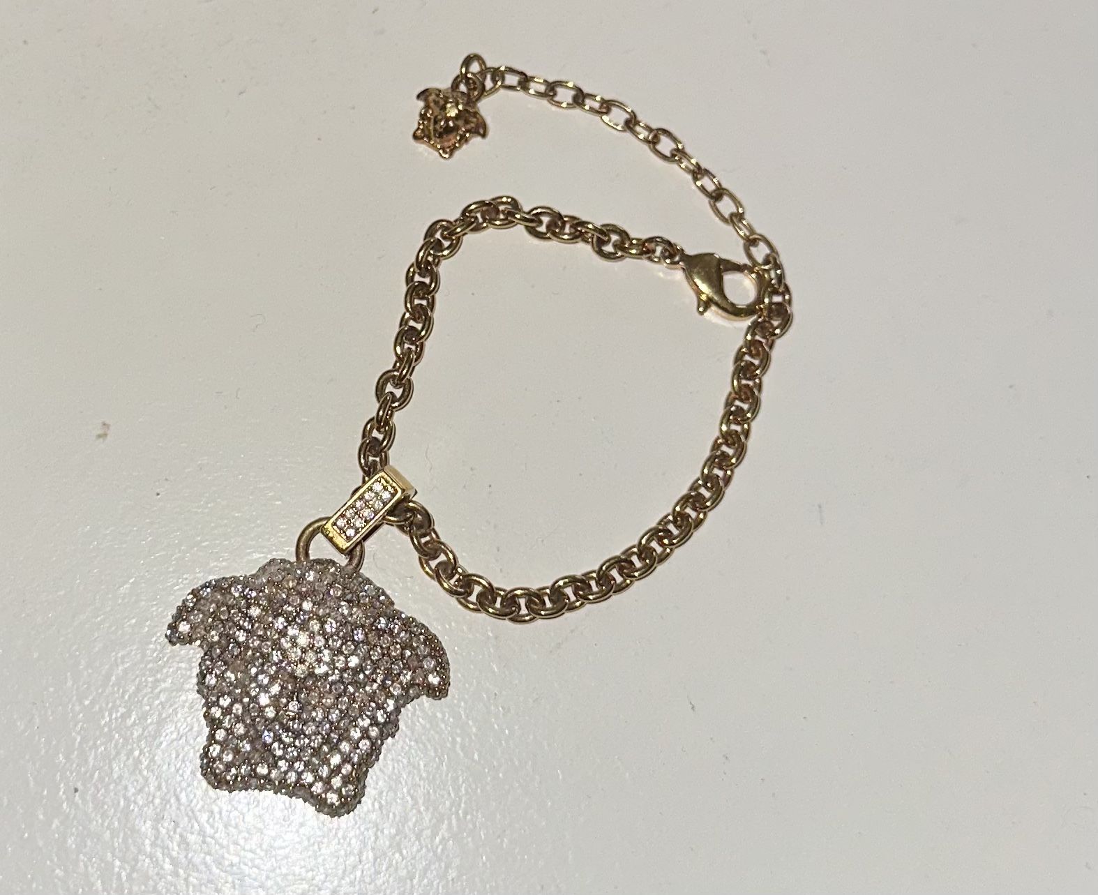 VERSACE Gold Tone Brass CRYSTAL-Embellished LARGE MEDUSA Charm BRACELET