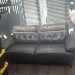 Gray-Brown Leather Sofa – Great Condition – $100