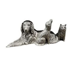 Vintage Pewter Dog Cat Trio Card Holder Paperweight