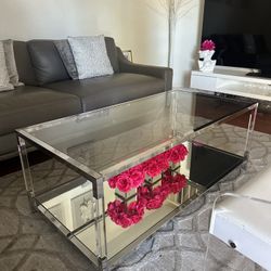Contemporary Glass & Chrome Coffee Table – $250