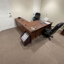 Oak Desk W/bookshelves And Filing Cabinet