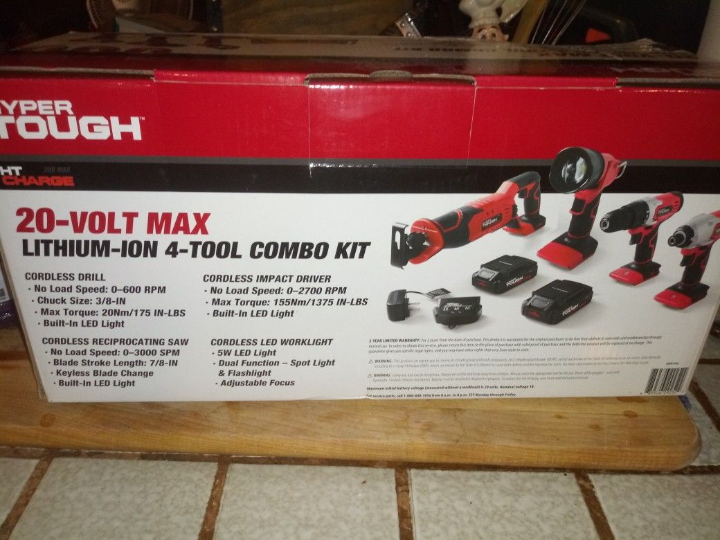 Hyper tough ht309 20-volt lithium-ion 4-tool combo kit drill saw light Father's Day