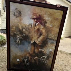 Large picture in great shape with glass overlay of old Timey golfer