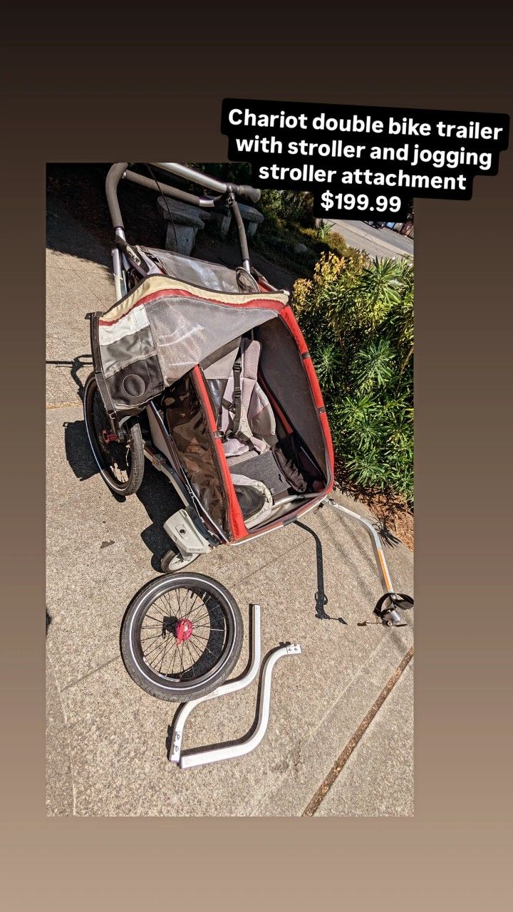 Chariot CX 2 Double Bike Trailer Jogger Stroller Has Attachments